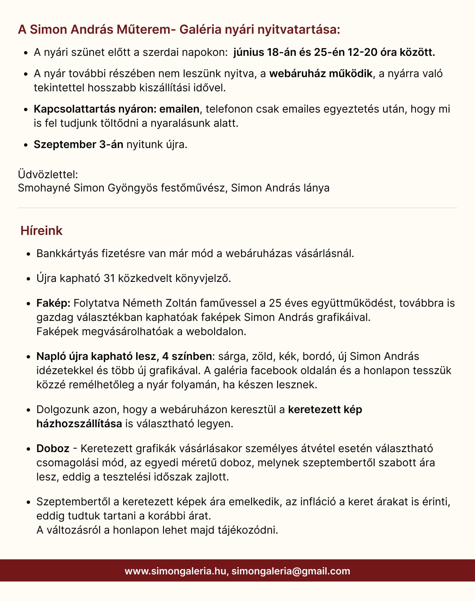 2025 nyári nyitvatartás
